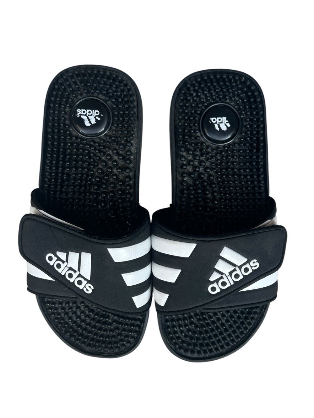 adidas Black/White Kids Adjustable Slide Sandals Youth Size 4